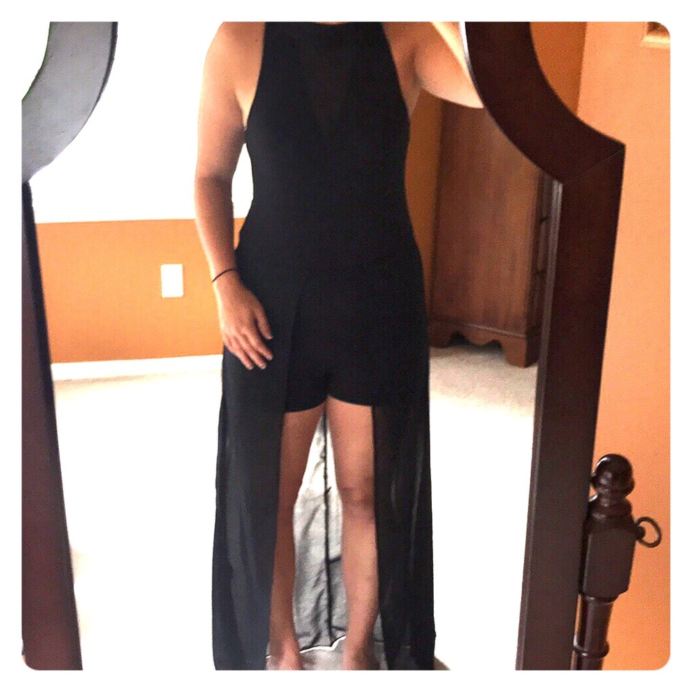 Long Black Sheer Dress with Shorts